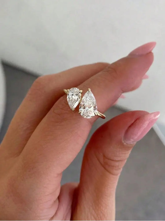 Golder Silver Pear CZ Ring