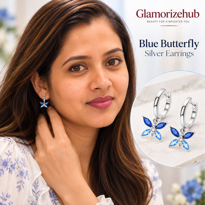 Blue Butterfly Silver Earrings