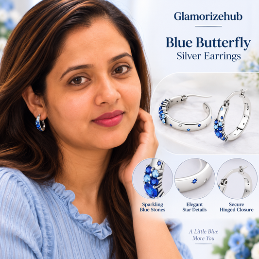 Blue Butterfly Silver Earrings