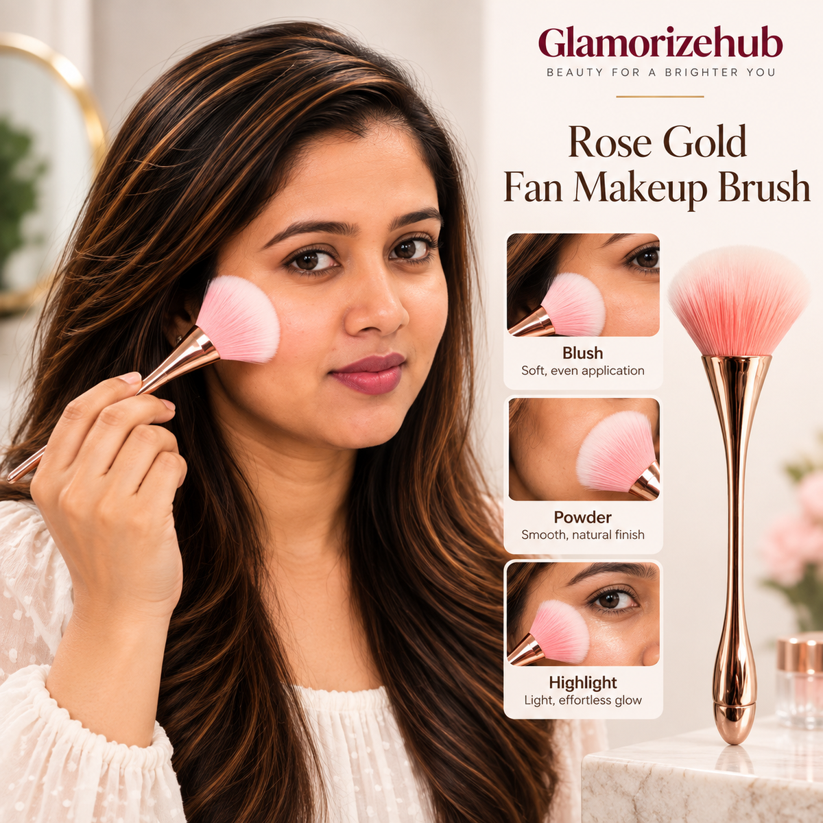 Rose Gold Fan Makeup Brush