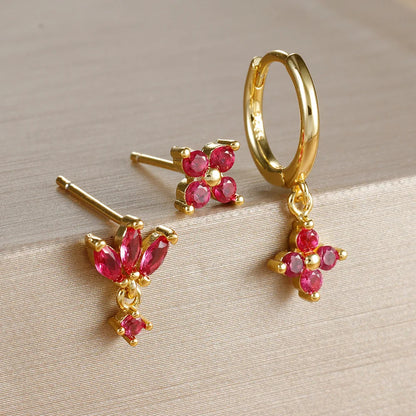 Zircon Flower Dangle Earrings Set