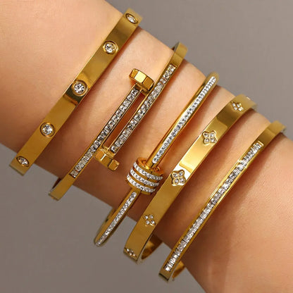 Gold Zircon Stacked Couple Bracelet