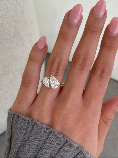Golder Silver Pear CZ Ring