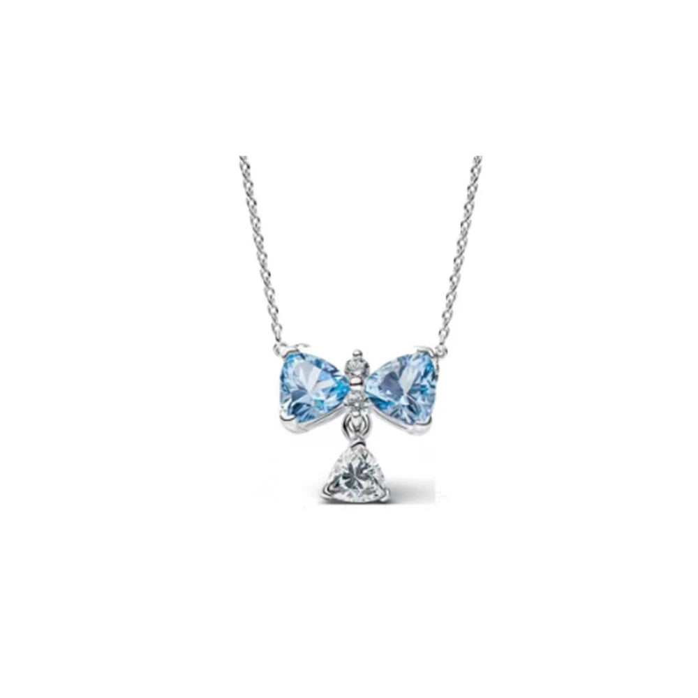 Gemstone Bow Heart Necklace