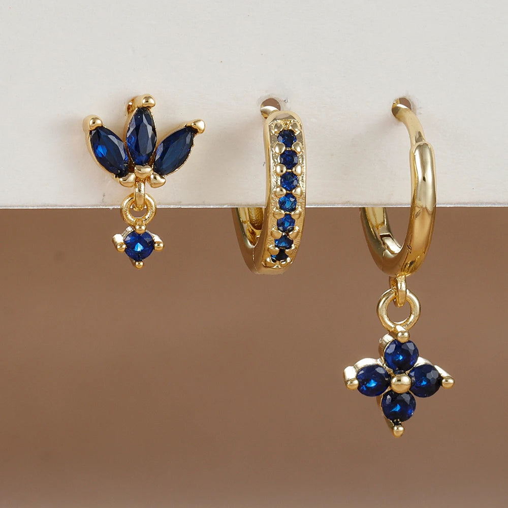 Zircon Flower Dangle Earrings Set