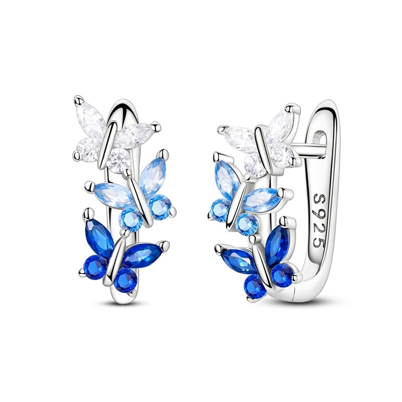 Blue Butterfly Silver Earrings