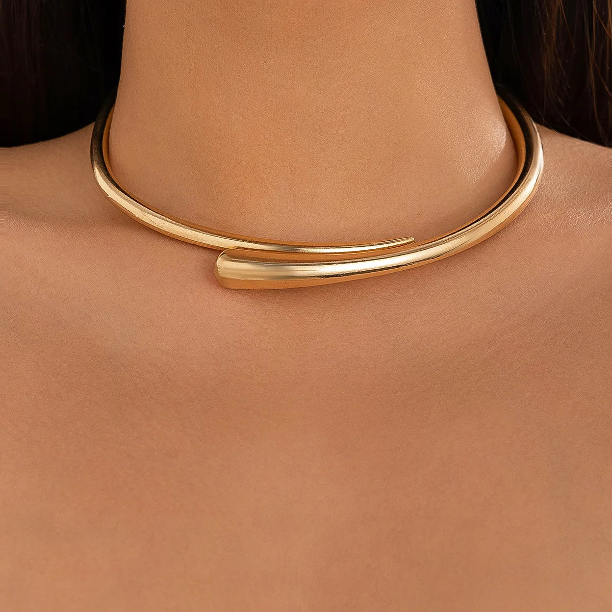 Steampunk Gold Torque Choker Necklace