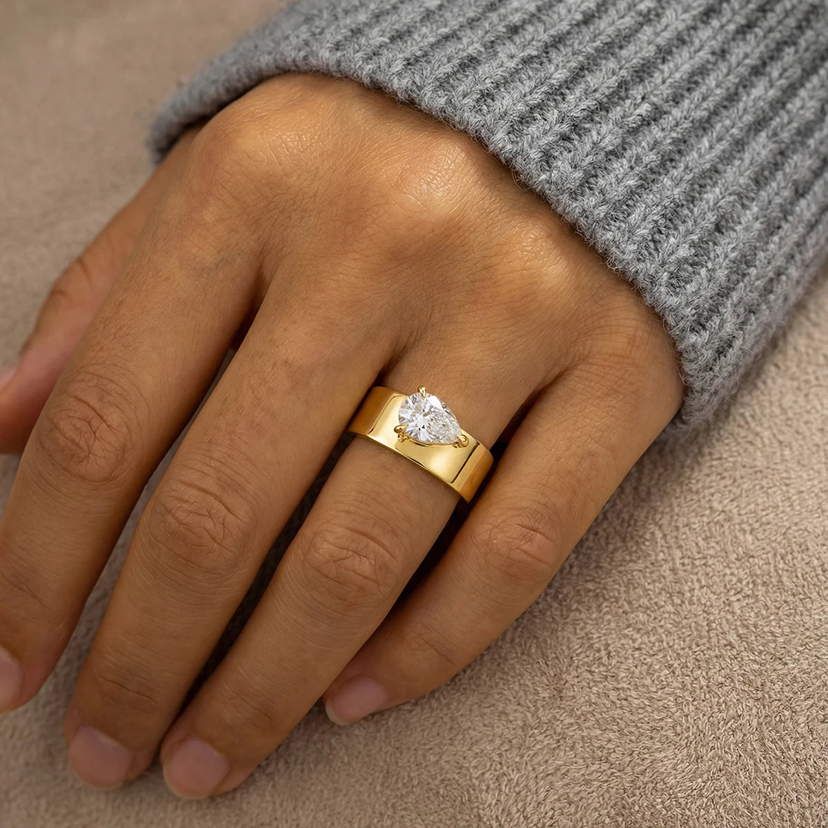 Golder Silver Pear CZ Ring