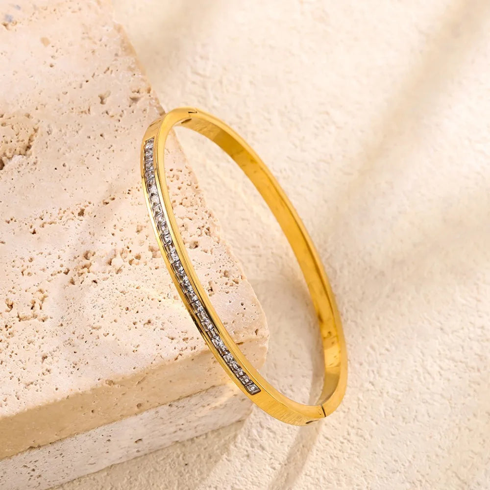 Gold Zircon Stacked Couple Bracelet