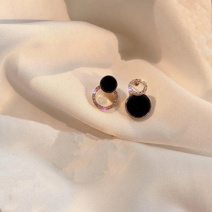 Asymmetrical Black Rhinestone Stud Earrings