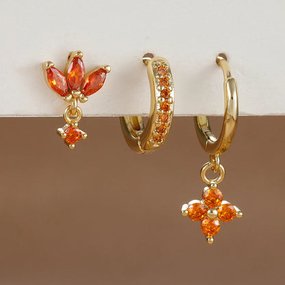 Zircon Flower Dangle Earrings Set