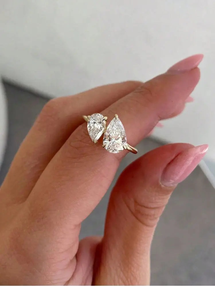 Golder Silver Pear CZ Ring