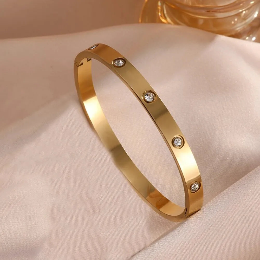 Gold Zircon Stacked Couple Bracelet