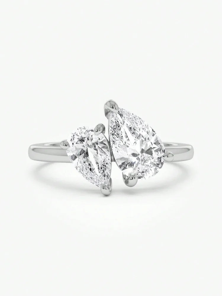Golder Silver Pear CZ Ring