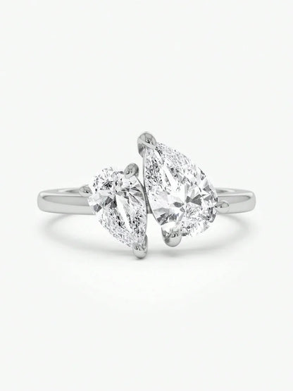 Golder Silver Pear CZ Ring
