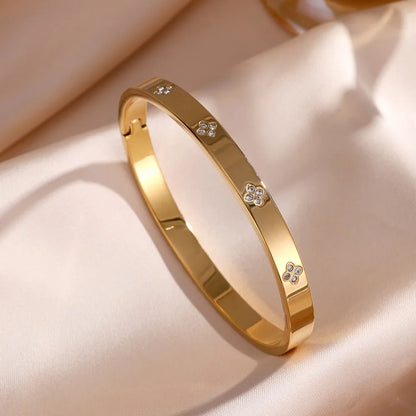 Gold Zircon Stacked Couple Bracelet
