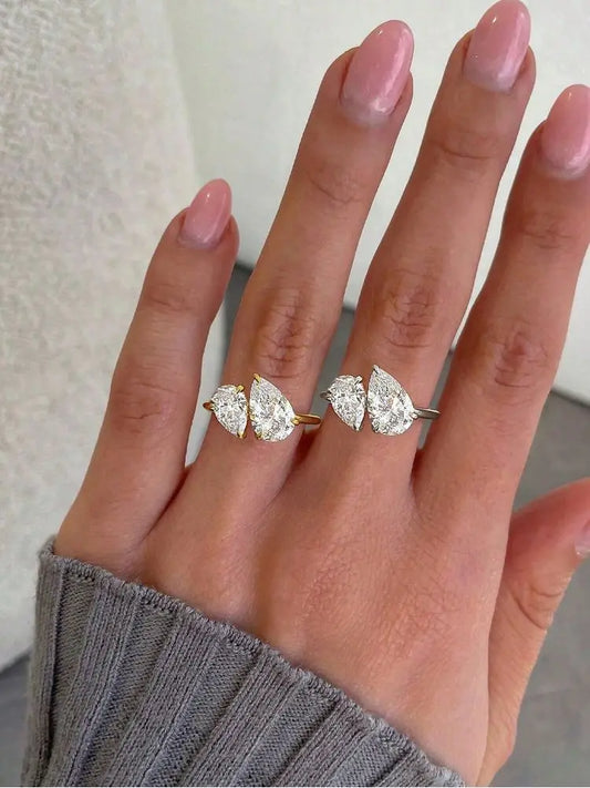 Golder Silver Pear CZ Ring