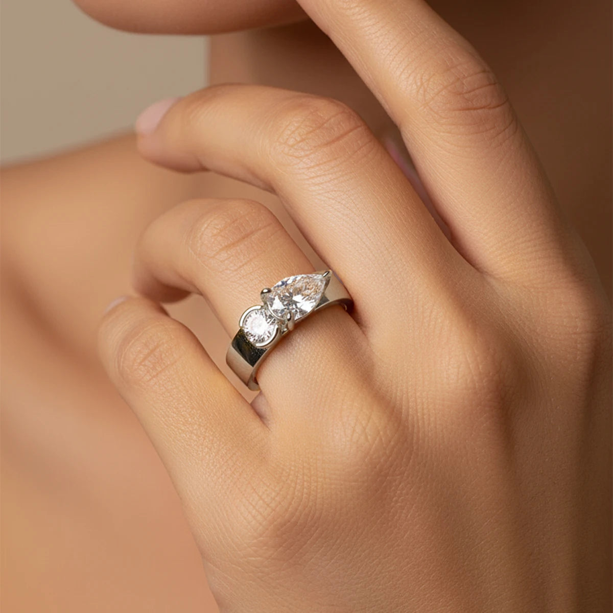 Golder Silver Pear CZ Ring