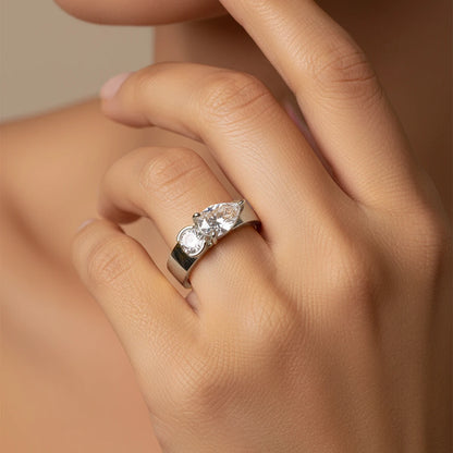 Golder Silver Pear CZ Ring