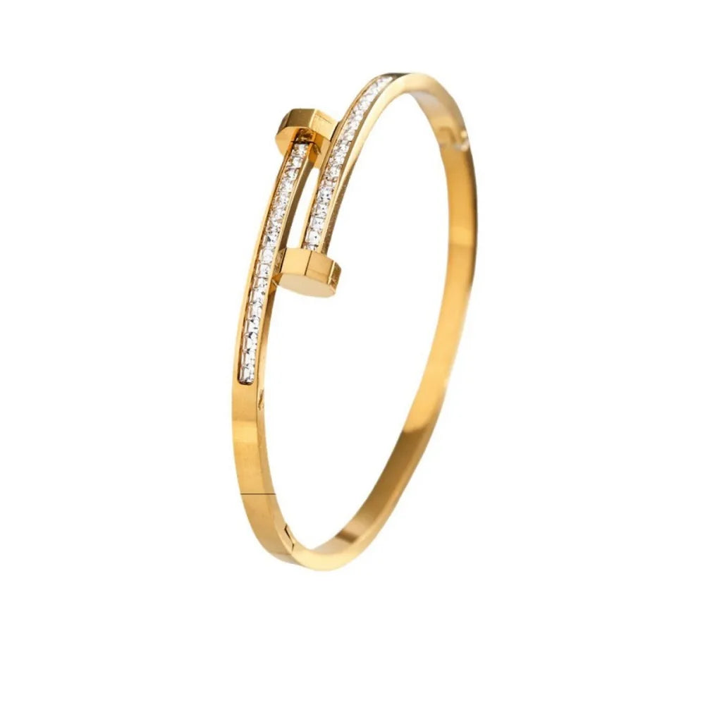Gold Zircon Stacked Couple Bracelet