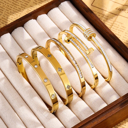 Gold Zircon Stacked Couple Bracelet
