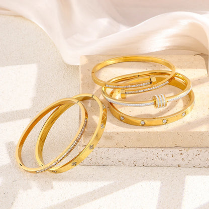 Gold Zircon Stacked Couple Bracelet