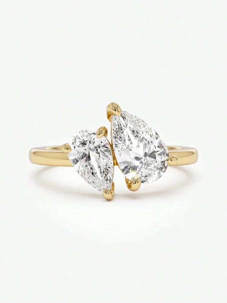 Golder Silver Pear CZ Ring