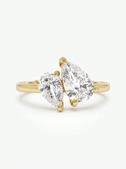 Golder Silver Pear CZ Ring