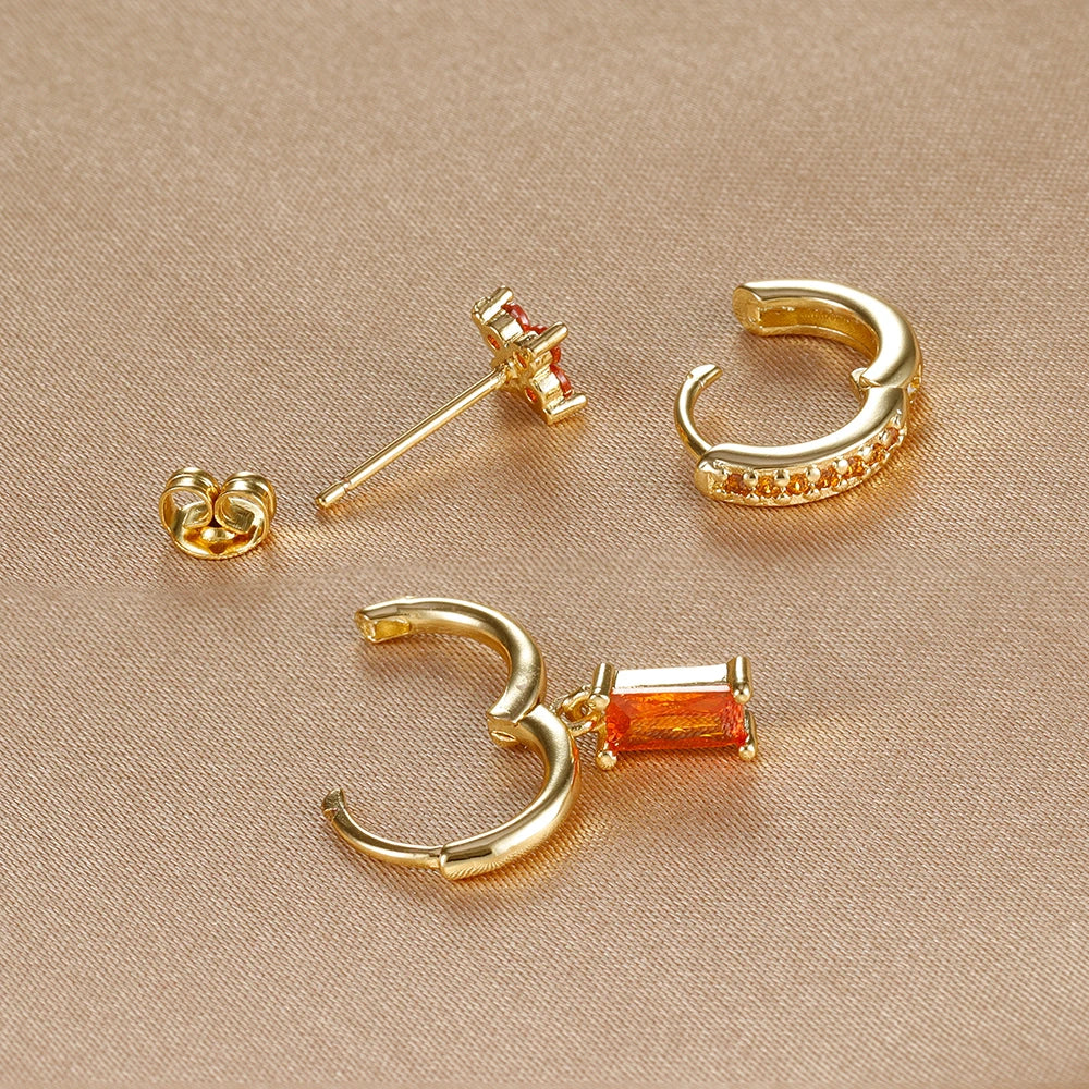 Zircon Flower Dangle Earrings Set
