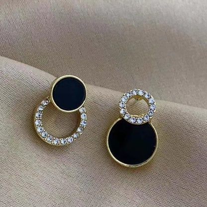 Asymmetrical Black Rhinestone Stud Earrings