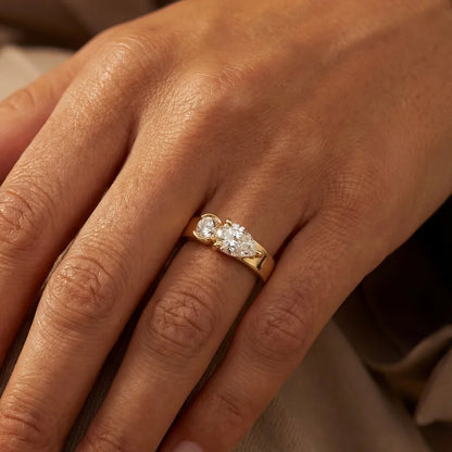 Golder Silver Pear CZ Ring