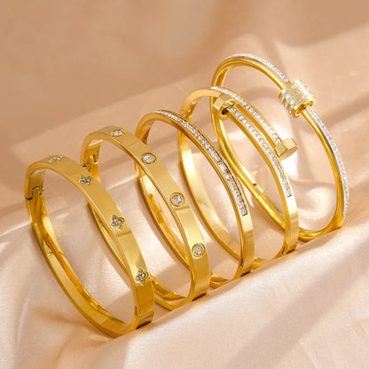 Gold Zircon Stacked Couple Bracelet