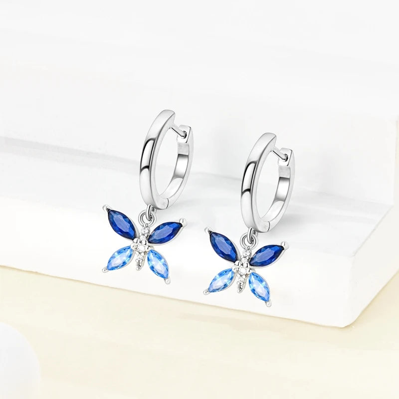 Blue Butterfly Silver Earrings
