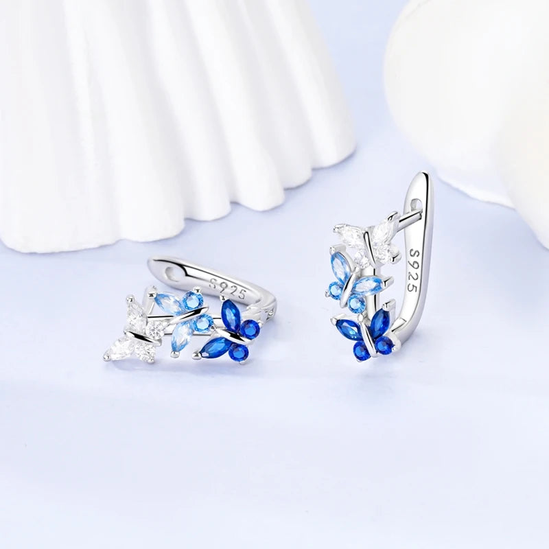 Blue Butterfly Silver Earrings