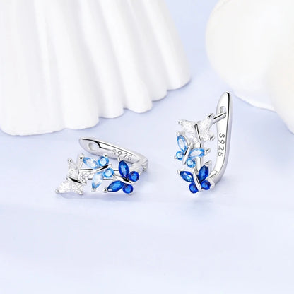 Blue Butterfly Silver Earrings
