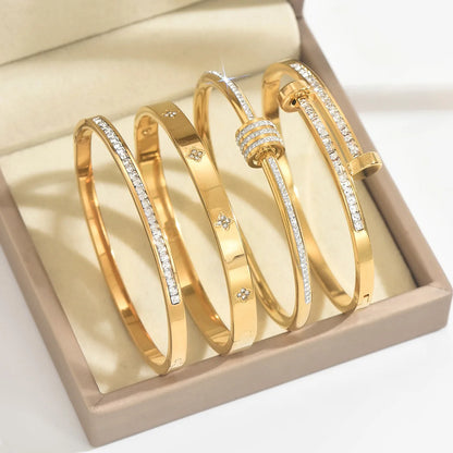 Gold Zircon Stacked Couple Bracelet
