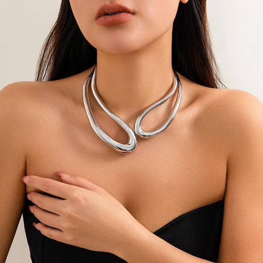 Steampunk Gold Torque Choker Necklace