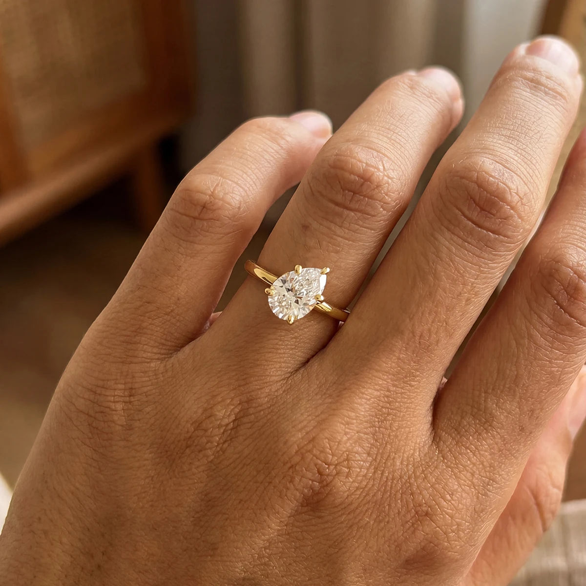 Golder Silver Pear CZ Ring