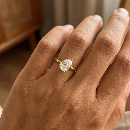Golder Silver Pear CZ Ring