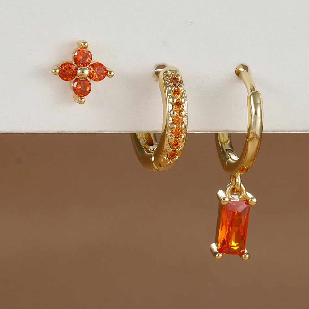 Zircon Flower Dangle Earrings Set