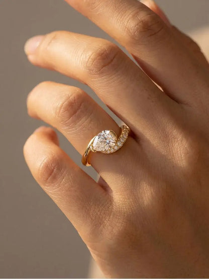 Golder Silver Pear CZ Ring