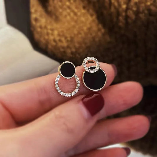 Asymmetrical Black Rhinestone Stud Earrings