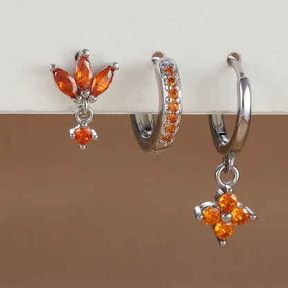 Zircon Flower Dangle Earrings Set